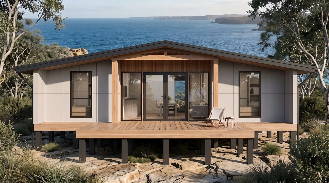 MEDIUM HOUSE 100 exterior render with timber deck