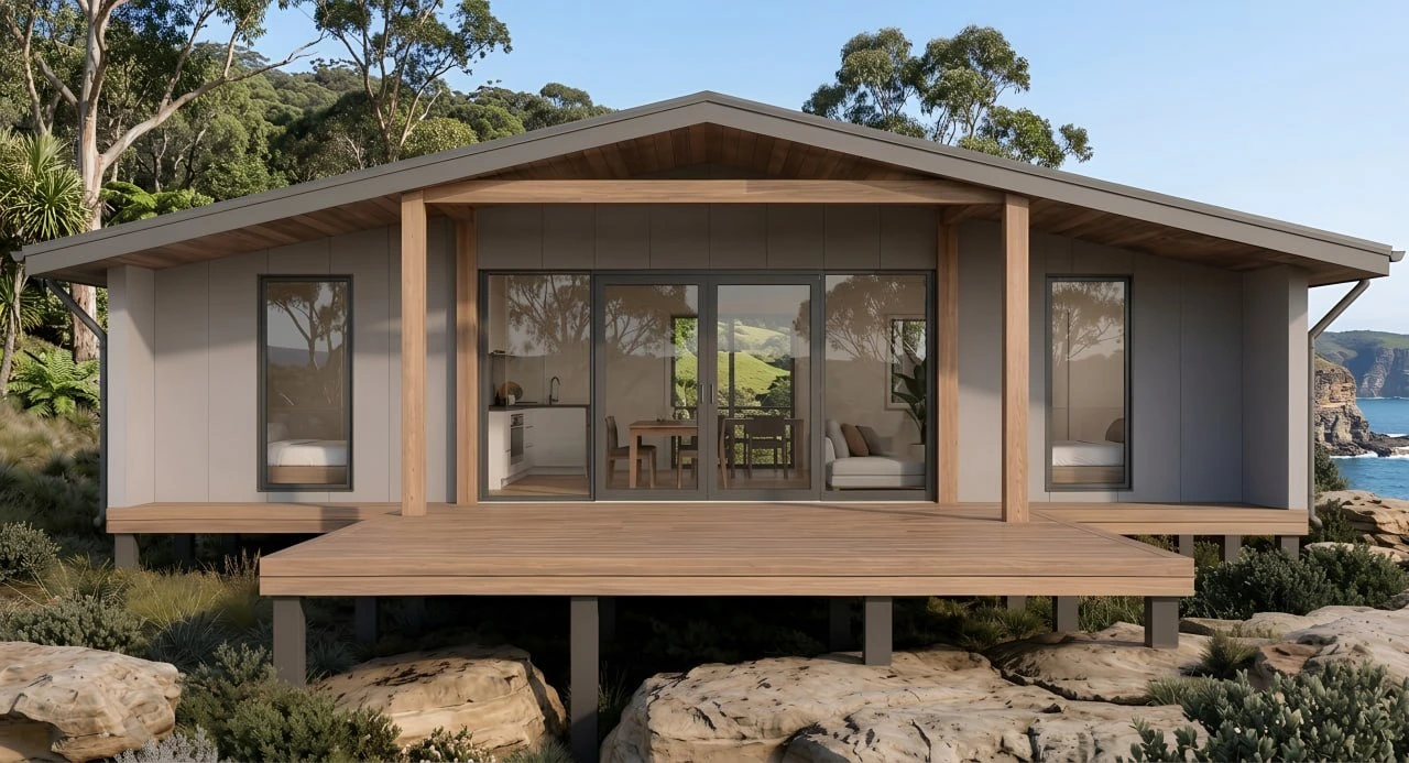 SMALL HOUSE 90 — timber deck render